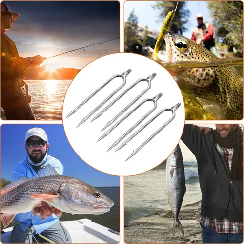 Miniatura 9 de 4 lanza de pesca de acero inoxidable con 2 puntas, gancho roscado de 0.315 pulgadas para aparejos de pesca al aire libre