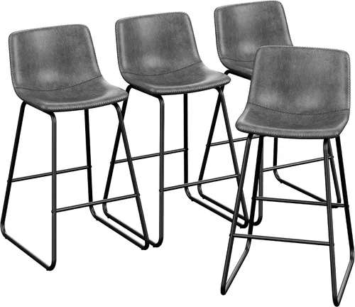 Miniatura 32 de REONEY Juego de 2 taburetes de bar de piel sintética de 26 pulgadas, taburetes de bar modernos con patas de metal y reposapiés, sillas urbanas sin