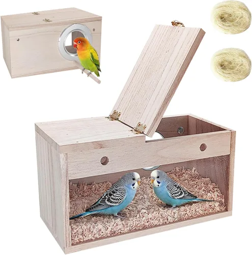 Miniatura 8 de Tfwadmx Caja nido de periquitos, caja transparente para cría de nido de pájaros, caja nido de loro de madera con jaula de perca para pájaros, casa