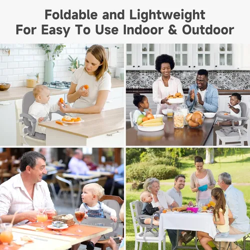 Miniatura 8 de YOLEO Silla alta para bebé, asiento elevador para mesa de comedor, sillas altas plegables con alturas ajustables, asiento elevador de viaje con Gris