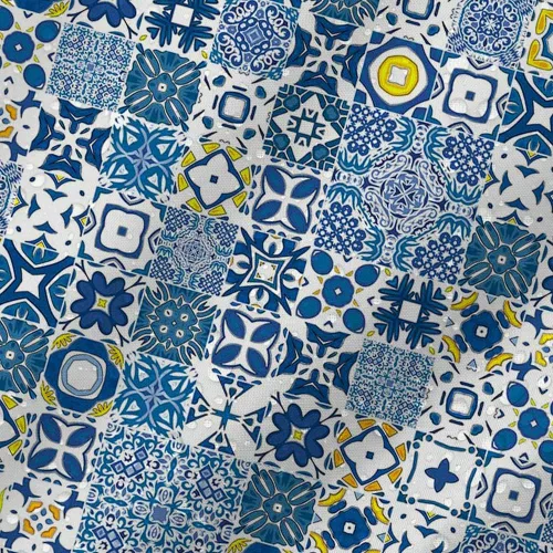 Miniatura 4 de MEHOFOND Cortina de ducha con azulejos azules y amarillos, textura retro moderna, mosaico marroquí, cortina de ducha mediterránea portuguesa