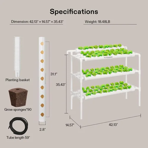 Miniatura 8 de VIVOSUN Kit de cultivo hidropónico montado en la pared, 1 capa, 36 sitios de plantas, 4 tubos de PVC-U de grado alimenticio, sistema de plantación