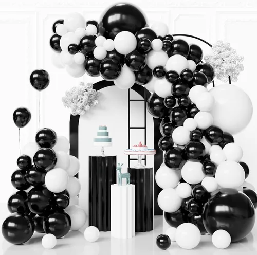 Miniatura 14 de Kit de arco de globos negros y plateados, 130 guirnaldas de globos negros metálicos, globos de látex plateados metálicos de diferentes tamaños