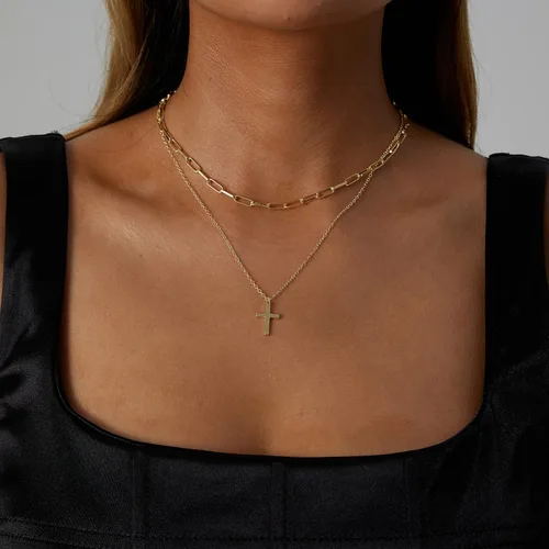 Miniatura 2 de VIROMY - Delicado collar de oro para mujer, chapado en oro de 14 quilates, collar de satélite de triple capa, collar de clip con cadena