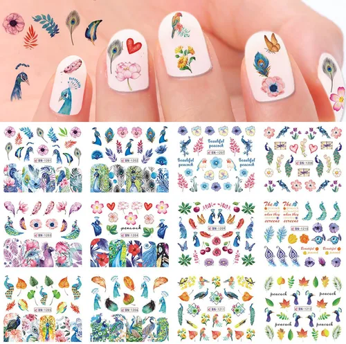 Miniatura 12 de Calcomanías holográficas para arte de uñas, diseños holográficos de transferencia de agua de hoja de arce de otoño, hojas de otoño, hongos