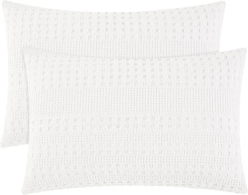 Miniatura 47 de PHF Fundas de almohada con tejido de gofre de 24" x 24", paquete de 2, funda de almohada cuadrada 100% algodón para decoración de ropa de cama, sin