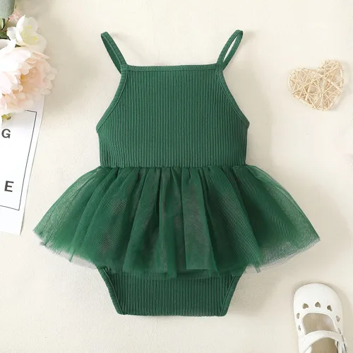 Miniatura 29 de OPAWO Vestido de bebé recién nacido, vestido de verano sin mangas, enterizo con cuello halter, vestido de tul de una pieza, 0-18 meses