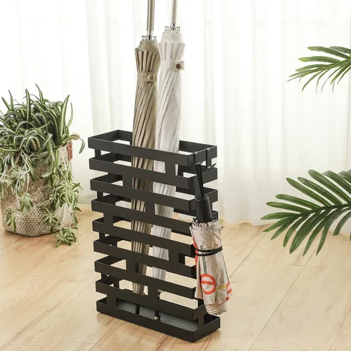Miniatura 4 de Tudomro Soportes de paraguas para entrada, soporte de paraguas de metal grande de 3.94 x 11.81 x 16.93 pulgadas con bandeja de agua extraíble y Negro
