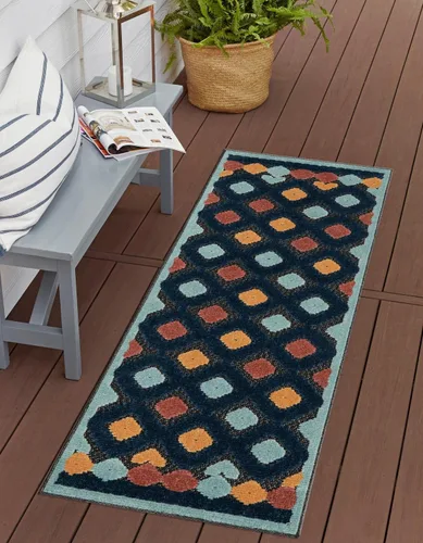 Miniatura 10 de Unique Loom Belize Outdoor Collection - Alfombra Sarstoon (2 x 8 pies, color marfil/azul claro)