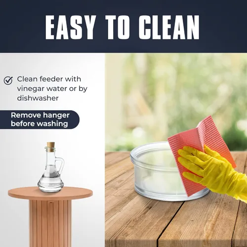 Miniatura 6 de Monarch Abode Comedero colgante para pájaros al aire libre – Comedero colgante Zazu con cuenco de vidrio transparente y percha de metal para pájaros
