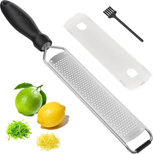 Rallador de limón y queso – Rallador de acero inoxidable afilado para cítricos, parmesano, ajo, chocolate y jengibre, agarre antideslizante,