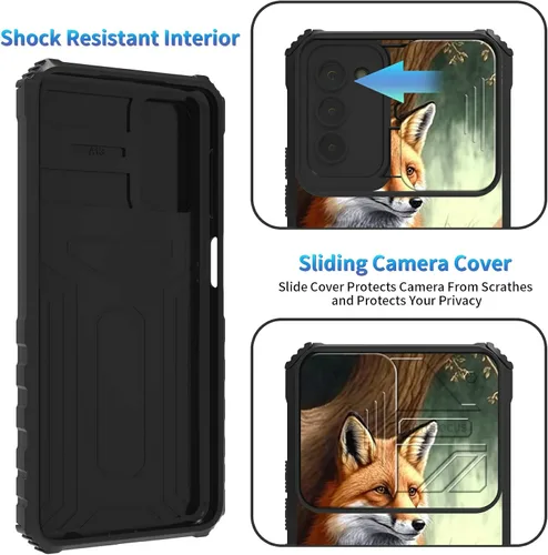 Miniatura 510 de Funda para Samsung Galaxy S22 Ultra 5G, Galaxy S22 Ultra con cubierta de cámara deslizante, funda resistente de doble capa con función atril Black