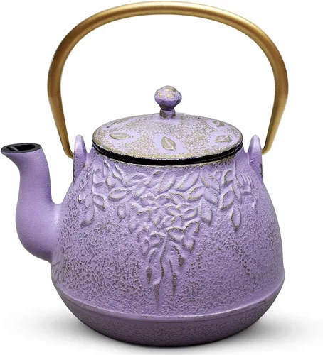 Miniatura 9 de Tetera, tetera japonesa de hierro fundido TOPTIER con infusor para hojas sueltas y bolsitas de té, tetera de hierro fundido segura para estufa Blanco
