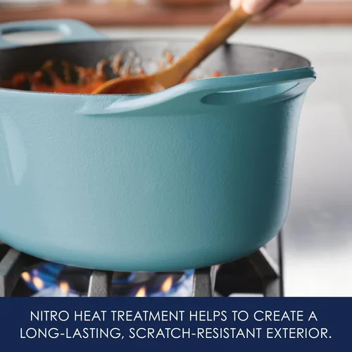 Miniatura 4 de Rachael Ray NITRO - Horno holandés de hierro fundido, 6.5 cuartos de galón, azul agave