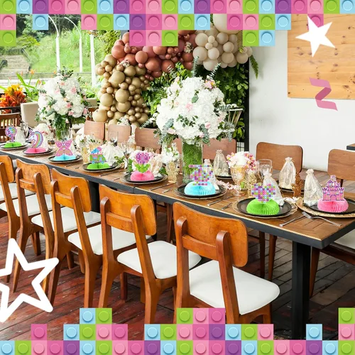 Miniatura 6 de Colarr 9 piezas de suministros para fiesta de cumpleaños de bloques de construcción, juegos de decoración de bloques de construcción, centros