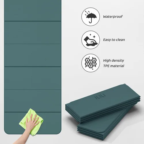 Miniatura 5 de ILILI Esterilla de yoga plegable de 71 x 24 x 0.3 pulgadas, tapete antideslizante de TPE para el hogar, impermeable y ligero (2 libras) para Verde