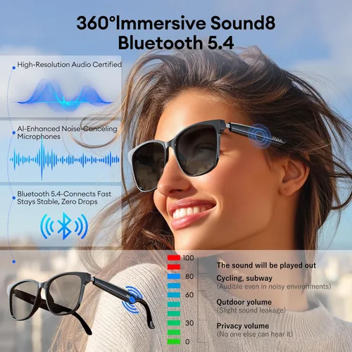 Miniatura 5 de PAXA S7Ultra - Lentes inteligentes AI con lentes fotocromáticos y traducción de 144 idiomas, lentes de sol polarizados Bluetooth 6.0 con altavoz
