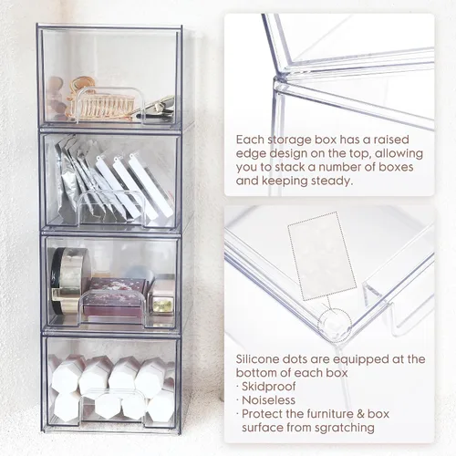 Miniatura 4 de Sea Team Paquete de 2 organizadores de maquillaje transparente con cajones, vitrina de cosméticos de plástico acrílico, caja de almacenamiento