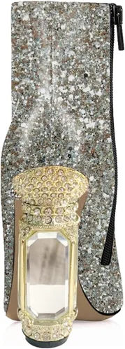 Miniatura 11 de FSJ Botas de tacón alto con punta puntiaguda para mujer, con tacón alto, con cremallera lateral brillante, estilo casual, para uso diario, zapatos