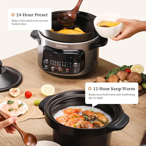 Miniatura 6 de Joydeem Olla eléctrica de 4 cuartos de galón, olla multifuncional de 500 W con interior de cerámica, sopa, gachas de avena, estofado, estofado