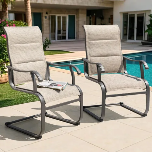 Miniatura 4 de NUU GARDEN Patio Dining Chairs Set of 2, Outdoor Textilene Chairs with High Back and Breathable Seat, for Garden Deck Backyard Porch, Grayish Beige
