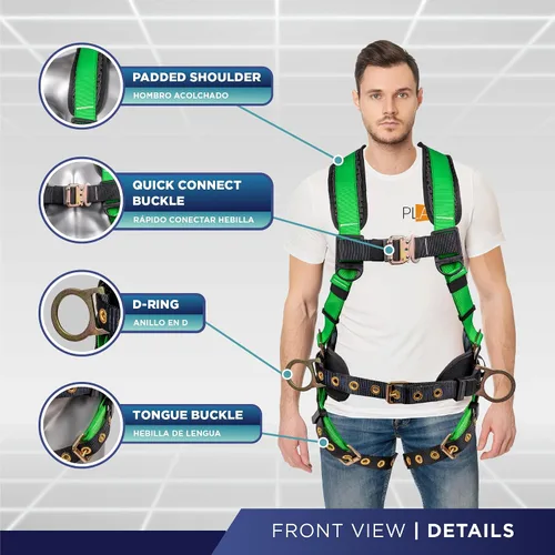 Miniatura 2 de Palmer Safety Hammerhead - Arnés de seguridad acolchado de 5 puntos, pecho QCB, correas de patas con hebilla de lengua, anillos en D traseros y Verde