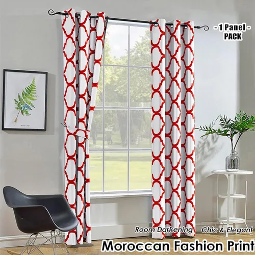 Miniatura 3 de Melodieux Cortina opaca con ojales para oscurecer la habitación, estilo marroquí, para ventanas pequeñas, 42 x 45 pulgadas, color blanco roto/rojo