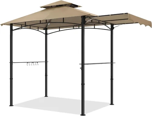 Miniatura 6 de MASTERCANOPY Gazebo de parrilla de 8 x 5 para exteriores, toldo con 2 luces LED (costuras marrones caqui)