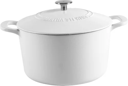 MARTHA STEWART Gatwick - Olla Holandesa de Hierro Fundido Esmaltado de 7 Cuartos con Tapa, Color Blanco Mate, Olla Holandesa Duradera y Resistente