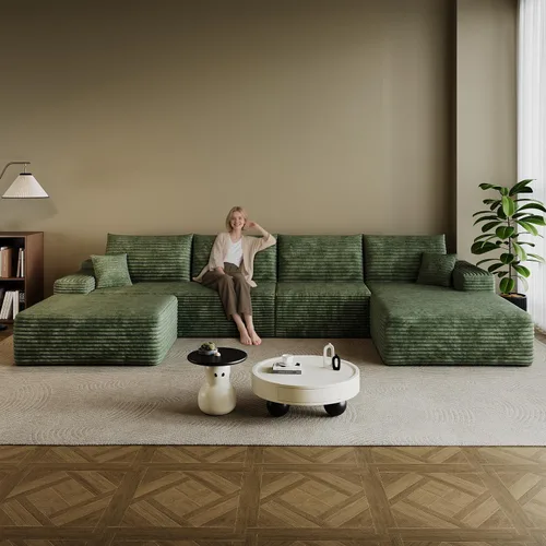 Miniatura 48 de Sofá modular en forma de L de 96 pulgadas con diván, moderno y cómodo sofá de pana para sala de estar, sofá de espuma viscoelástica, no requiere
