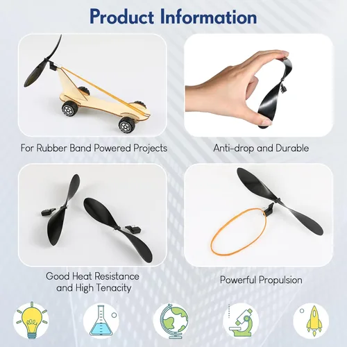 Miniatura 3 de Libima 40 piezas de hélice de plástico para actividades STEM, cuchillas de hélice resistentes al plegado con ganchos de banda de goma para aviones