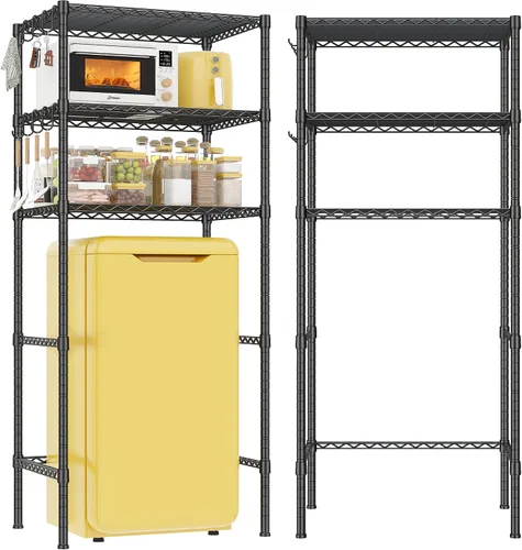 REIBII Mini estante para refrigerador de 3 niveles con almacenamiento, estantería de metal de 264 libras con 8 ganchos, organizador de altura