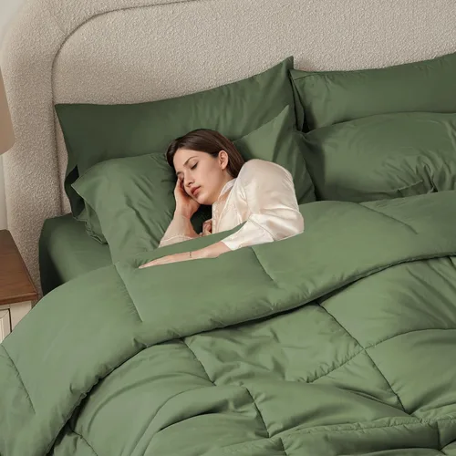 Miniatura 3 de Anluoer Juego de cama en una bolsa de 5 piezas tamaño individual, color verde oliva con sábanas, juegos de ropa de cama para todas las estaciones 05