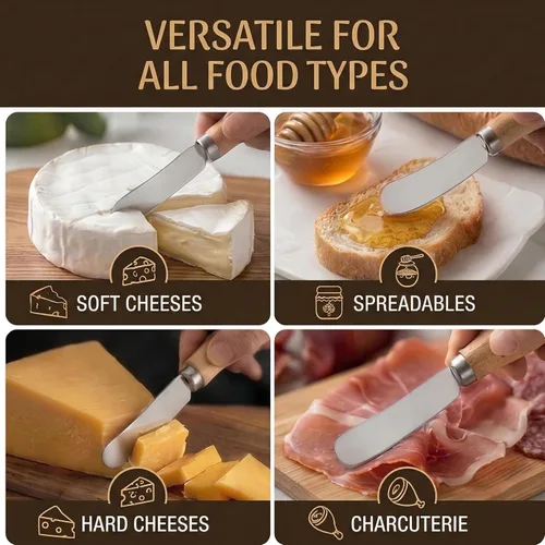 Miniatura 3 de Pequeños cuchillos esparcidores de queso, mango de madera, 5 pulgadas, cuchillos de cóctel de acero inoxidable para condimentos, queso, mantequilla