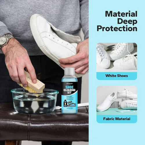 Miniatura 4 de Choppie Kit de limpieza de zapatos 2 en 1 (limpiador de zapatos de 4.06 onzas líquidas + cepillo para zapatos), limpiador de zapatos de gamuza, kit