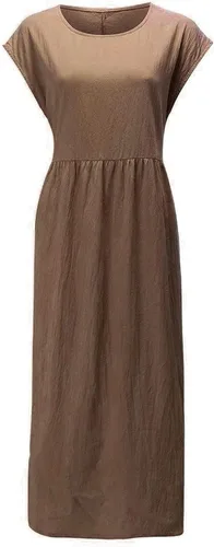 Miniatura 4 de Akivide Vestido de lino y algodón para mujer, para verano, playa, casual, holgado, sin mangas, cuello redondo, holgado, con bolsillos