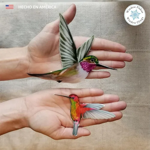 Miniatura 4 de 4 adhesivos para ventanas de colibrí para seguridad de vidrio en puertas, ventanas y paneles. Calcomanías para evitar golpes de pájaros. Fabricado