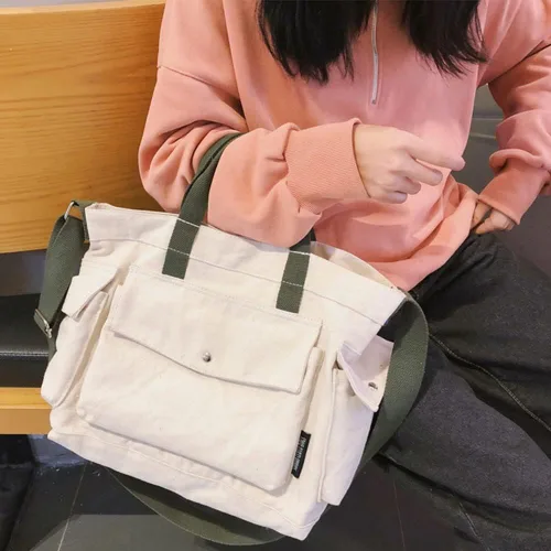 Miniatura 5 de Bolso bandolera casual de lona, bolso de mano grande