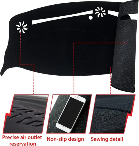 Miniatura 2 de Tapete antideslizante para tablero de instrumentos compatible con Dodge Charger 2011-2022, protector solar (borde negro)