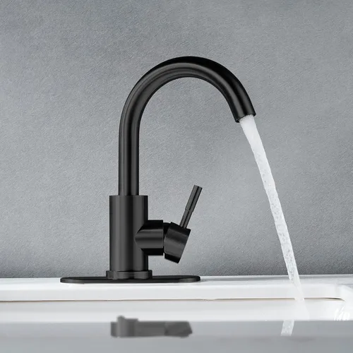 Miniatura 7 de Grifo de Lavabo de Baño Negro Mate de Un Solo Orificio, Grifo de Baño Moderno de Una Sola Manija Grifo de Barra de Acero Inoxidable Comercial Grifo