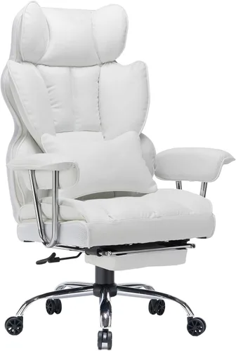 Miniatura 8 de Efomao Silla de Oficina Grande y Alta 400lbs – Silla de Oficina Ejecutiva de Cuero PU con Soporte Lumbar y Reposapiés, Silla de Computadora de Blanco