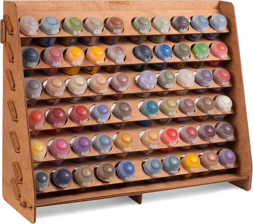 Plydolex Estante de pintura para pared, adecuado para Warhammer 40K, DnD, Pathfinder y otras miniaturas y figuritas, 60 agujeros para botellas de De