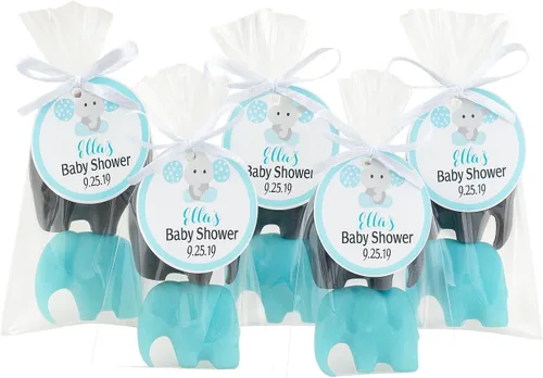 Recuerdos de cumpleaños o baby shower de elefante con etiquetas personalizadas, jabones de glicerina perfumados, revelación de género, 10
