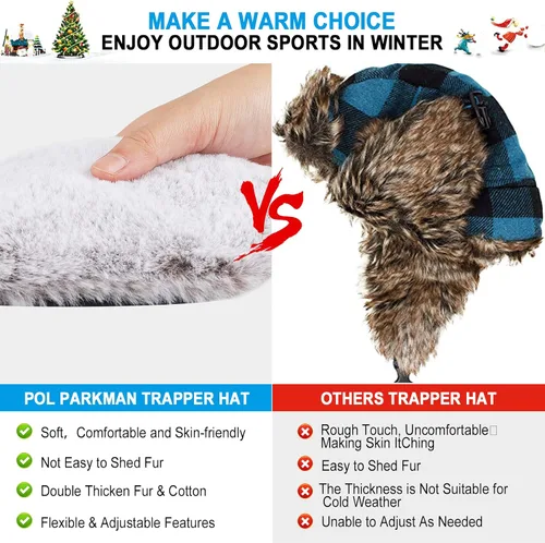 Miniatura 4 de POL PARKMAN Sombrero de trampero de invierno para hombres y mujeres, sombrero de aviador ruso Ushanka cálido frío para esquí, caza, negro, Negro