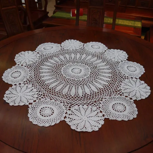 Damanni Mantel de encaje hecho a mano de algodón hecho a mano, redondo, blanco, 39 pulgadas