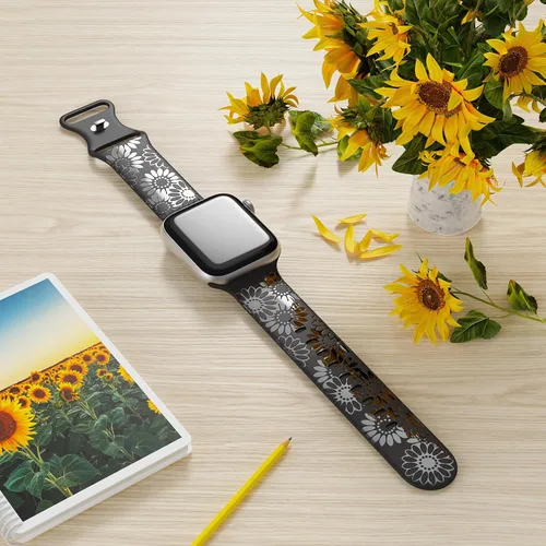 Miniatura 5 de Correa de silicona grabada de girasol compatible con correas de Apple Watch de 1.496, 1.575, 1.614, 1.654, 1.732, 1.772 y 1.772 pulgadas para mujer