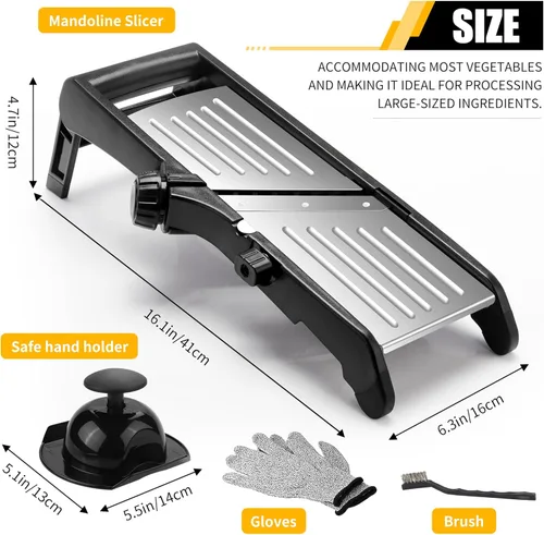 Miniatura 10 de Mandoline - Cortador de alimentos para cocina, cortador de verduras de mandolina ajustable de acero inoxidable, cortador de alimentos para cebolla