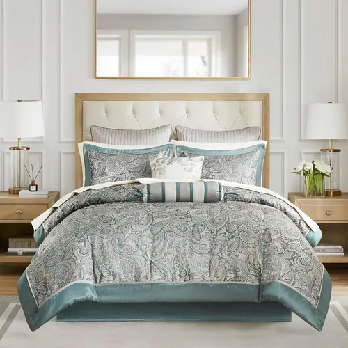 Miniatura 8 de Madison Park Aubrey - Juego de edredón acogedor, diseño de cachemira jacquard de seda sintética - ropa de cama alternativa de plumón para todas