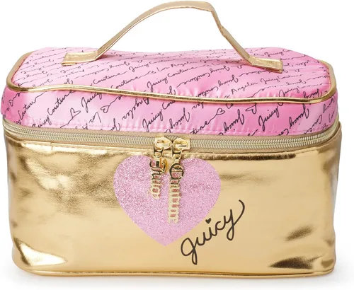 Miniatura 4 de Juicy Couture Bolso de Maquillaje Oro Rosa Organizador de Cosméticos Esenciales de Viaje Estuche de Tren Corazón Brillante
