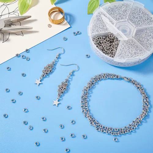 Miniatura 5 de PandaHall Elite, 1 caja, anillos de acero inoxidable de 4 mm - 10 mm de diámetro, calibre 18